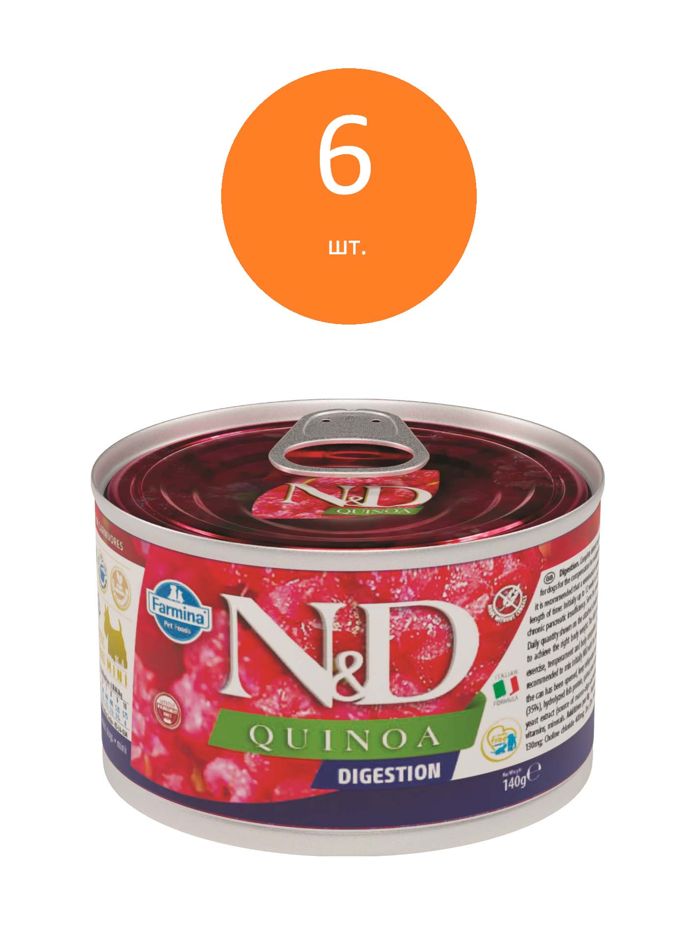 

Farmina N&D Dog Quinoa Wet Food Digestion Mini консервы для собак для поддержания пищеварения (Ягненок, 140 г. упаковка 6 шт)