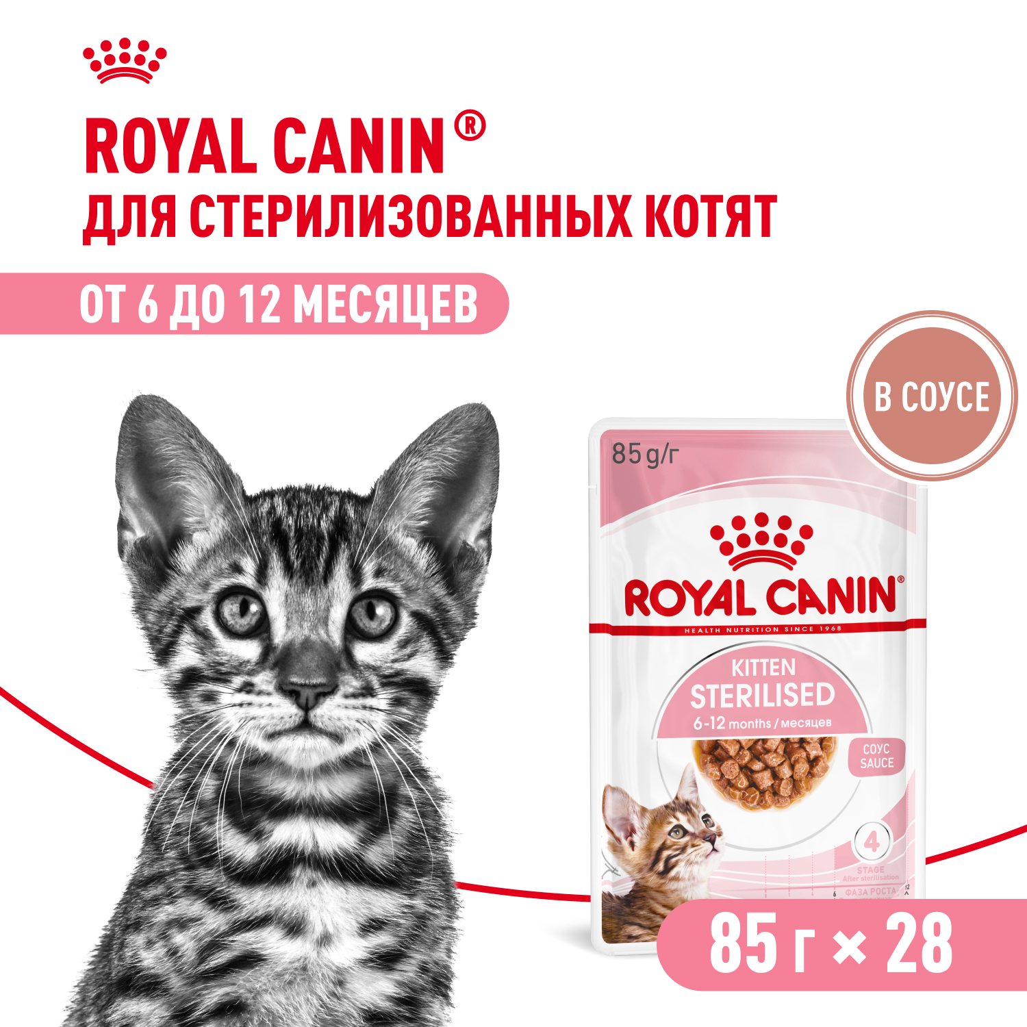 Royal Canin Kitten Sterilised пауч для котят (кусочки в соусе) (Птица, 85 г. упаковка 28 шт)