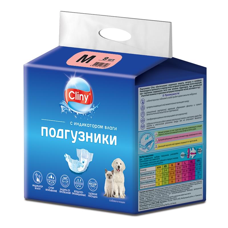 Cliny подгузники для кошек и собак (M ( 5-10 кг), 9 шт.)