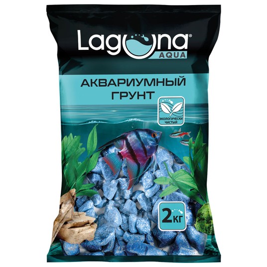 Laguna грунт галька речная окрашенная Штиль синяя (2 кг., 20-30 мм.)