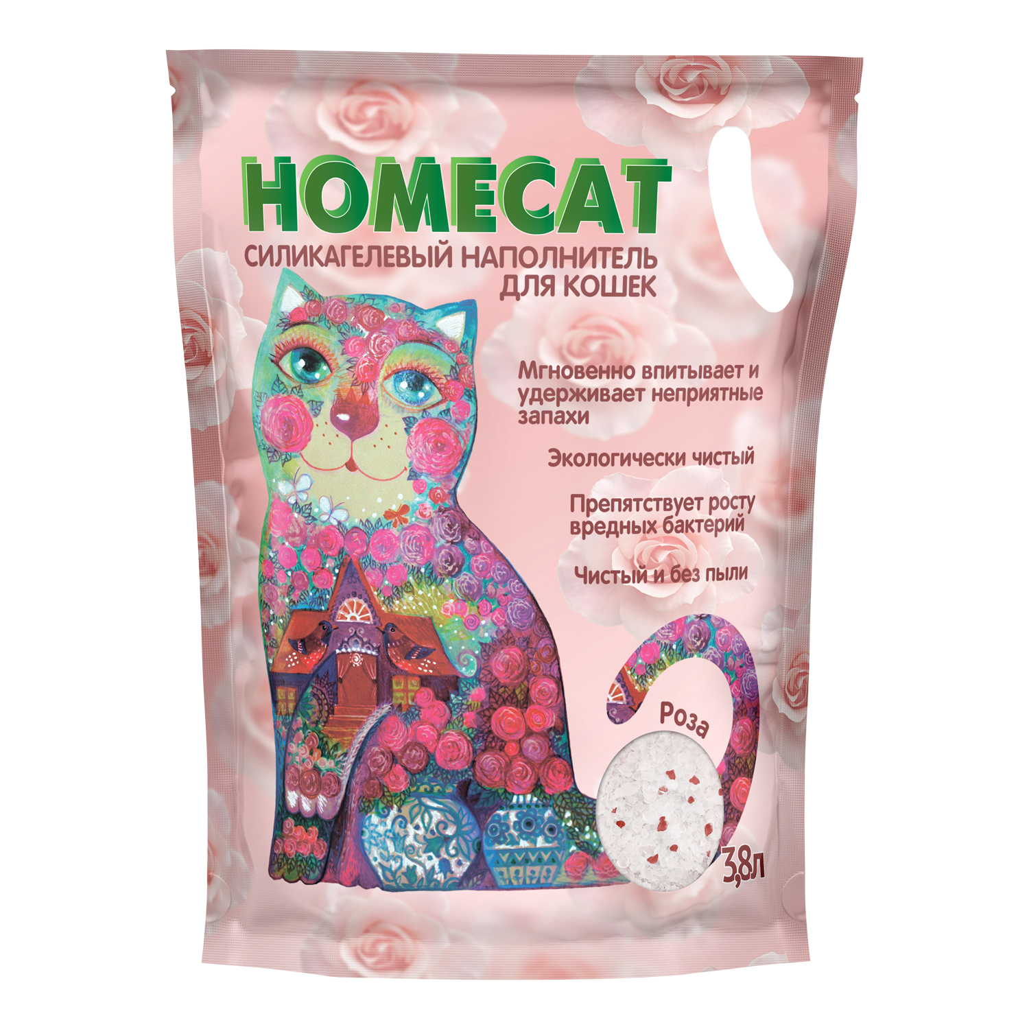 HOMECAT наполнитель силикагелевый впитывающий Роза (1,6 кг., 3,8 л.), размер 1,6 кг.