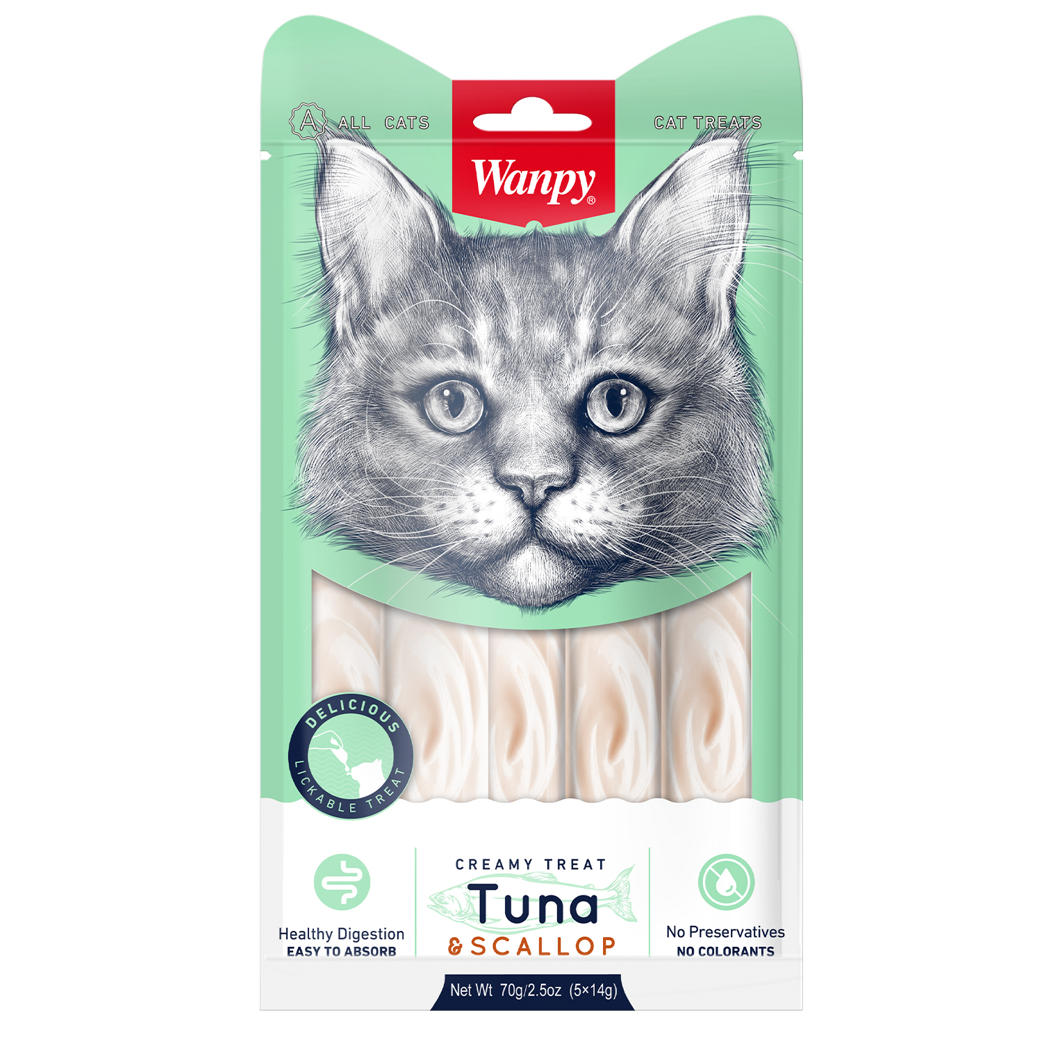Wanpy Cat Лакомство для кошек Нежное пюре (Тунец и гребешки, 70 г.)