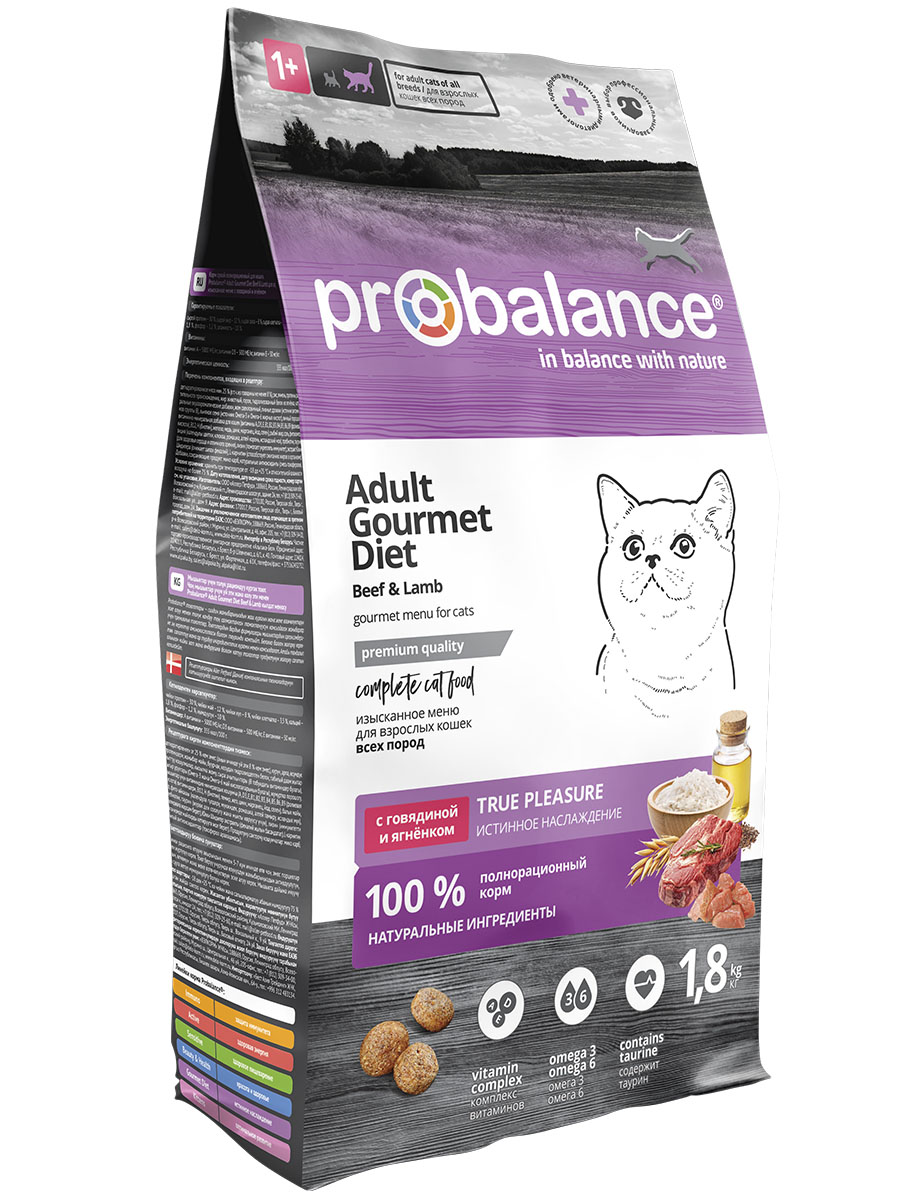 Probalance Gourmet Diet сухой корм для кошек (Говядина и ягненок, 1,8 кг.)