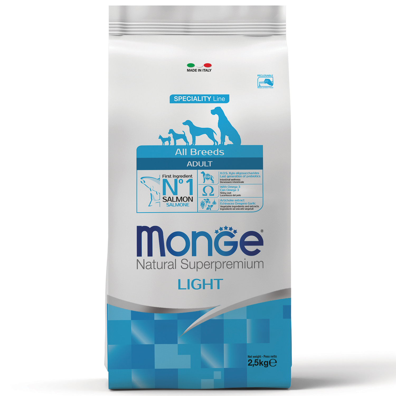 Monge Dog Speciality Light низкокалорийный корм для взрослых собак всех пород (Рыба, 2,5 кг.)