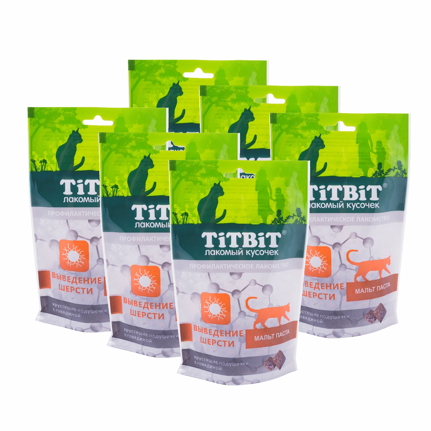 TiTBiT хрустящие подушечки для кошек с говядиной для выведения шерсти (6*60 г.)