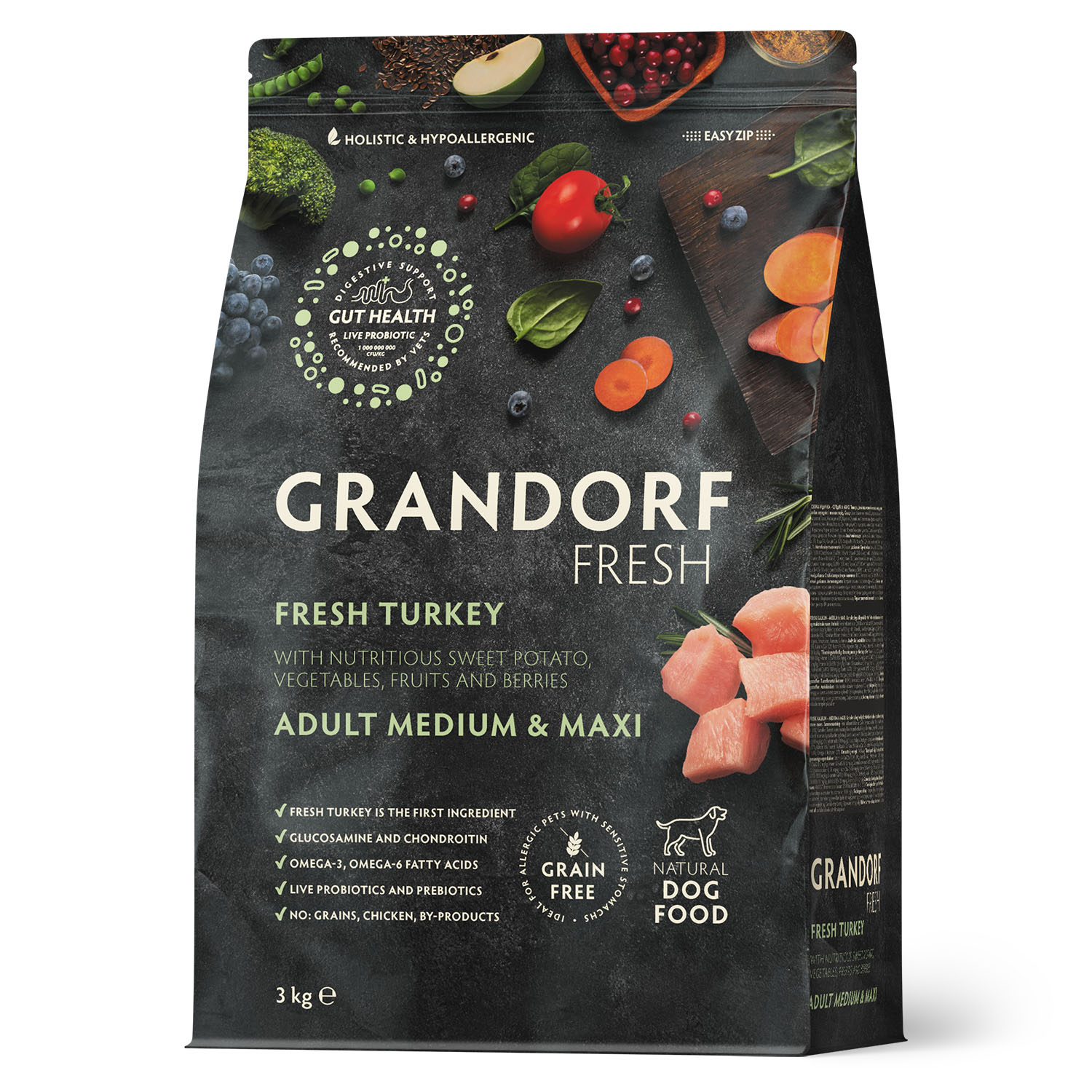Grandorf Fresh Dog Adult Medium&Maxi беззерновой корм для взрослых собак средних и крупных пород (Индейка с бататом, 3 кг.)