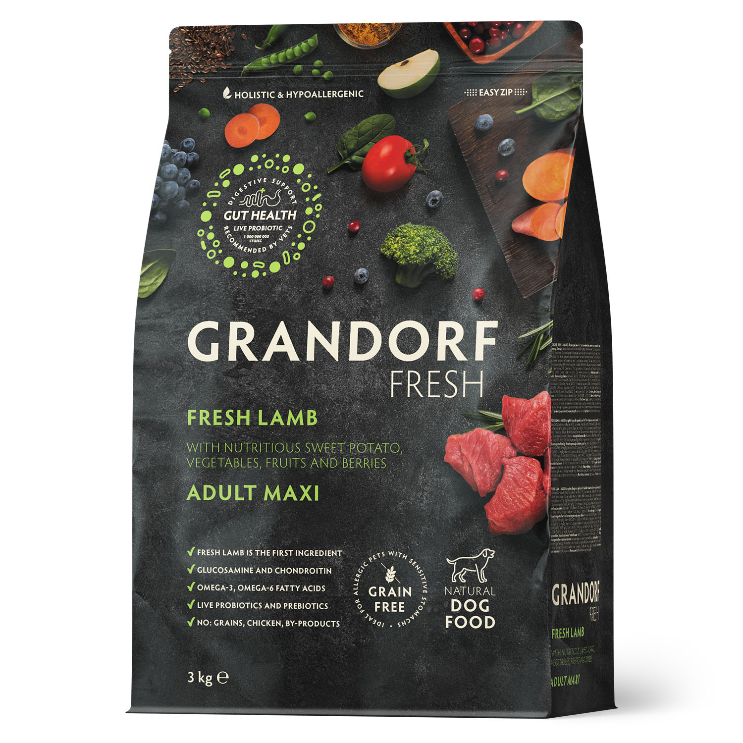Grandorf Fresh Dog Adult Maxi беззерновой корм для взрослых собак крупных пород (Ягненок с бататом, 3 кг.)