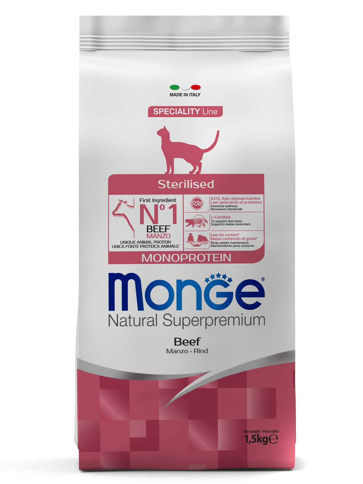 Monge Cat Monoprotein Sterilised Beef корм для стерилизованных кошек (Говядина, 1,5 кг.)