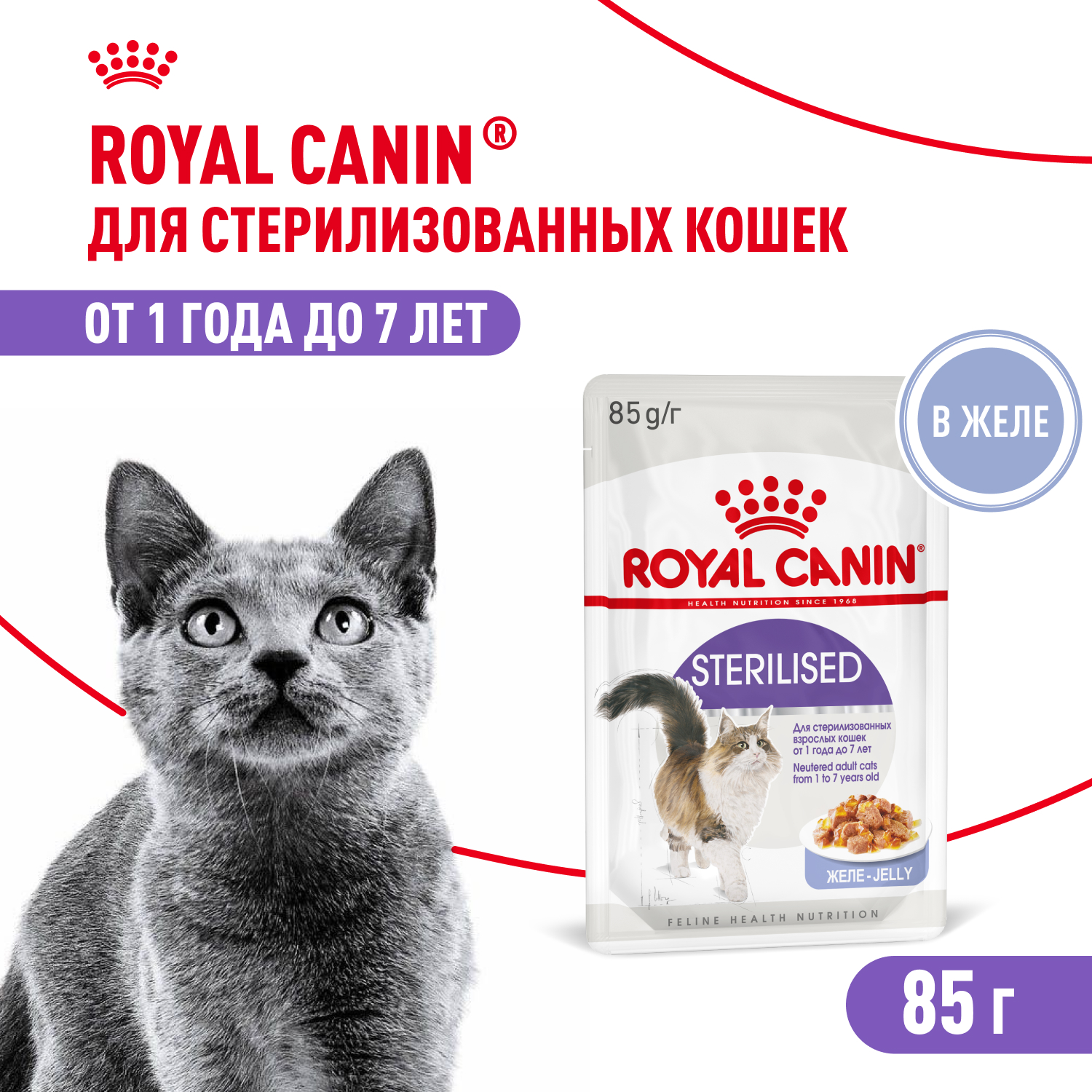 Royal Canin Sterilised пауч для кастрированных котов и стерилизованных кошек (кусочки в желе) (Птица, 85 г.)