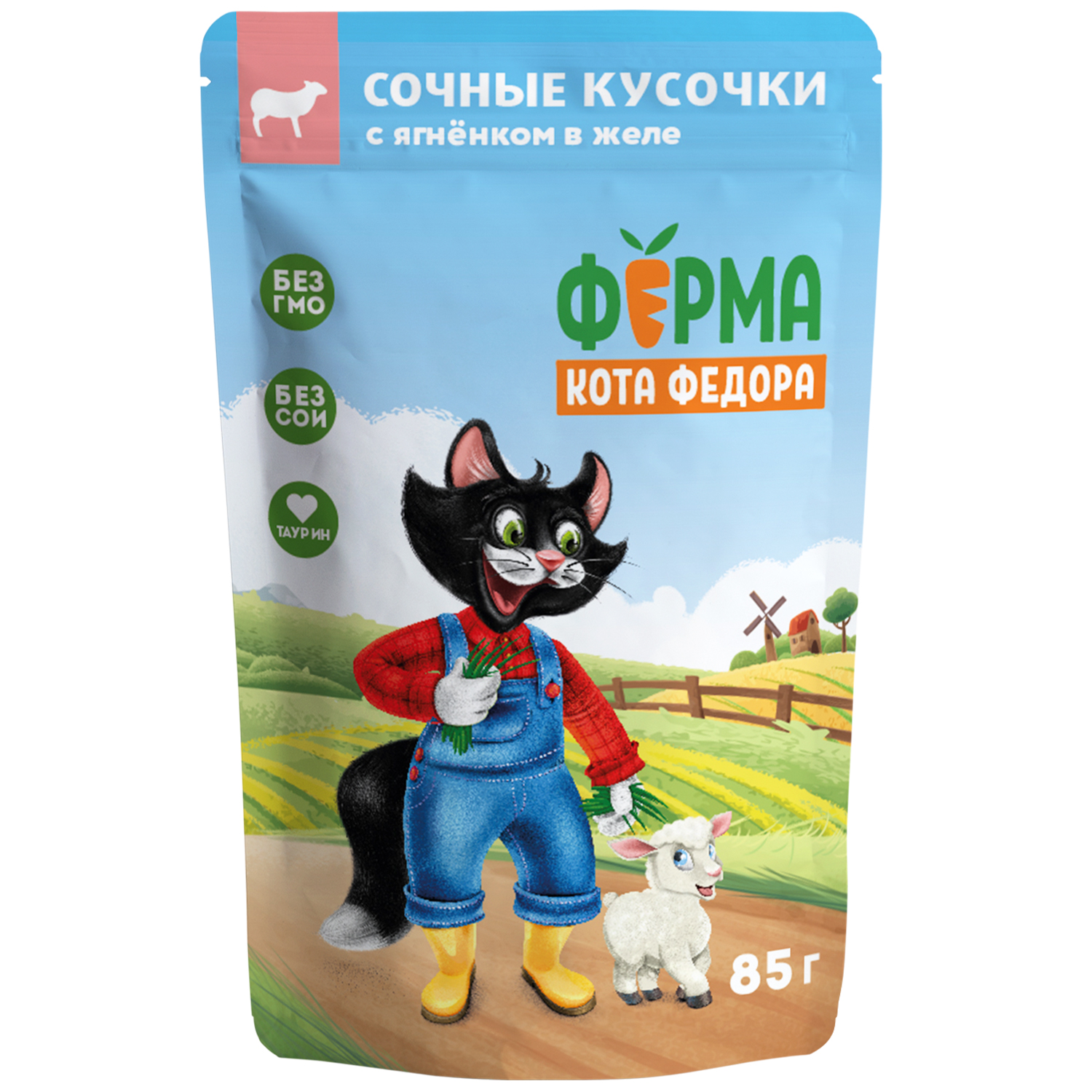 Мнямс пауч для кошек Ферма кота Федора (сочные кусочки в желе) (Ягненок, 85 г.)