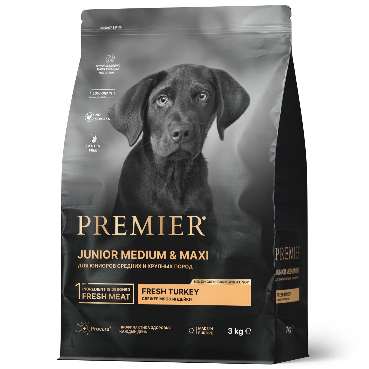 Premier Dog Junior Medium & Maxi сухой корм для юниоров средних и крупных пород (Индейка, 3 кг.)