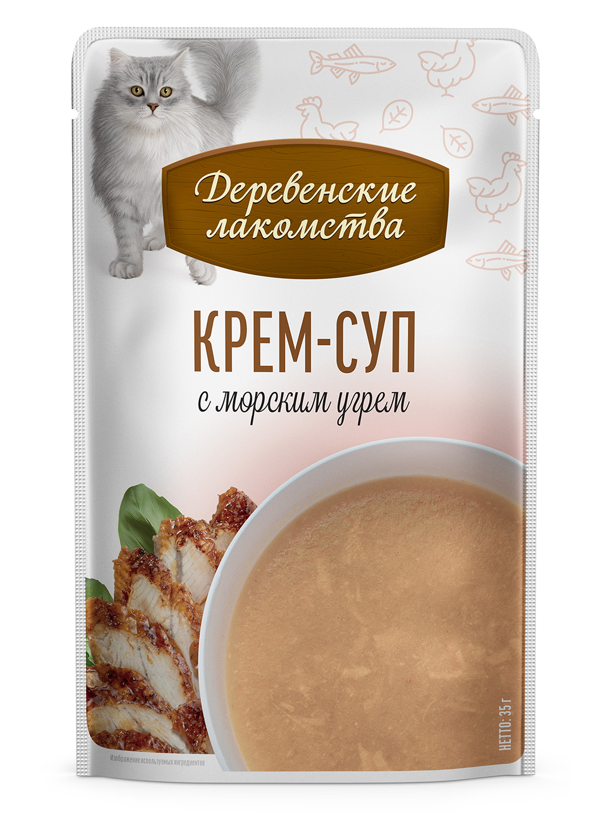 Деревенские лакомства Крем-суп лакомство для кошек (Морской угорь, 35 г. * 4 шт.)