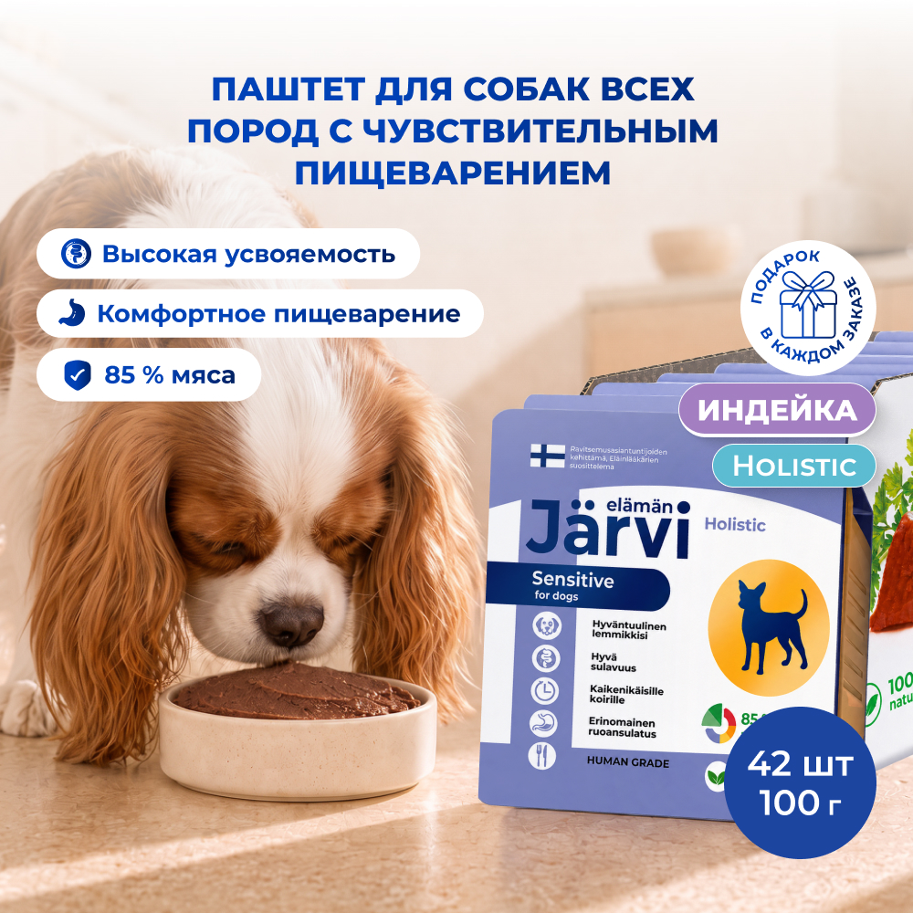Jarvi мясной паштет с индейкой для собак всех пород с чувствительным пищеварением (Индейка, 100 г. упаковка 42 шт)