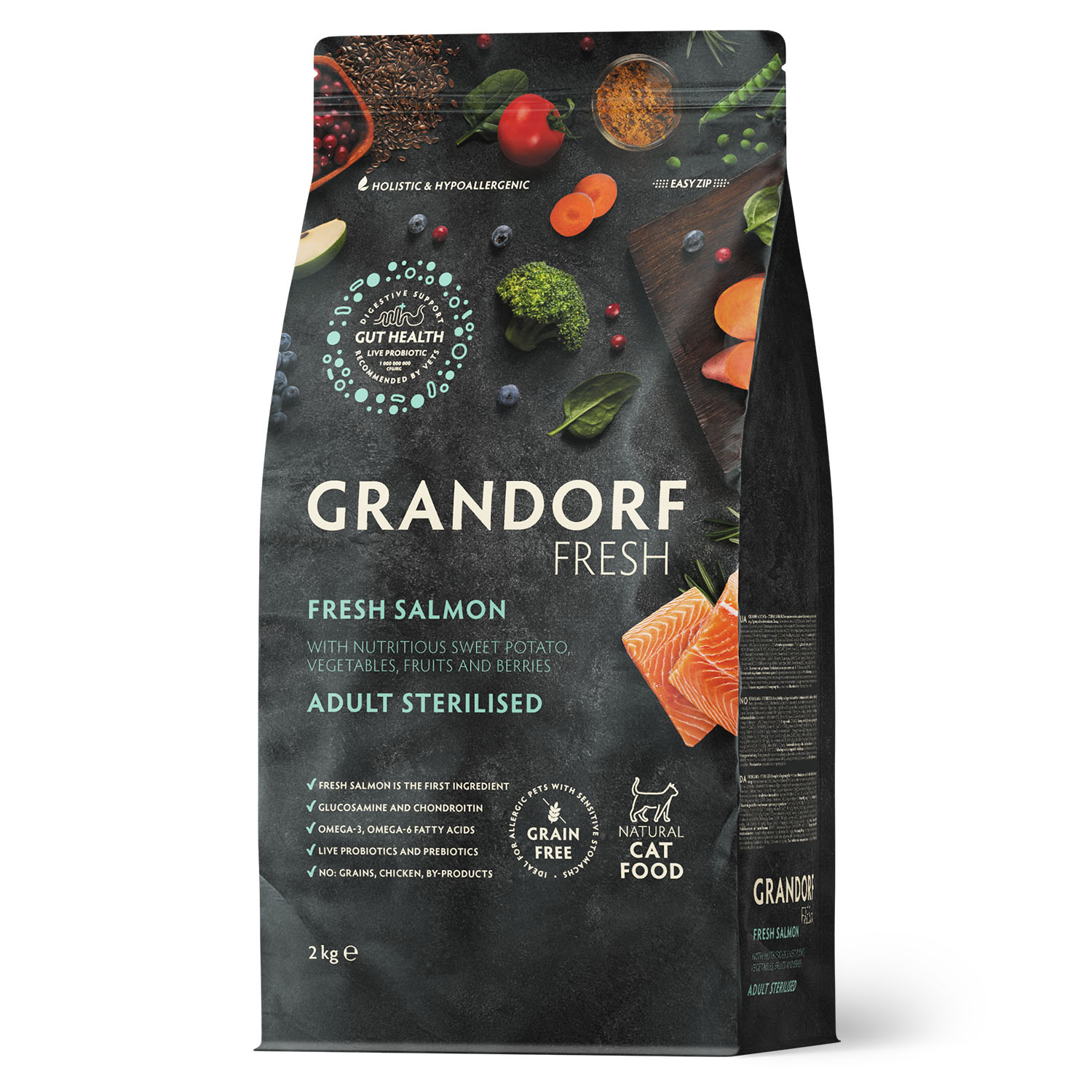 Grandorf Fresh Cat Sterilised беззерновой корм для стерилизованных кошек (Лосось с бататом, 2 кг.)