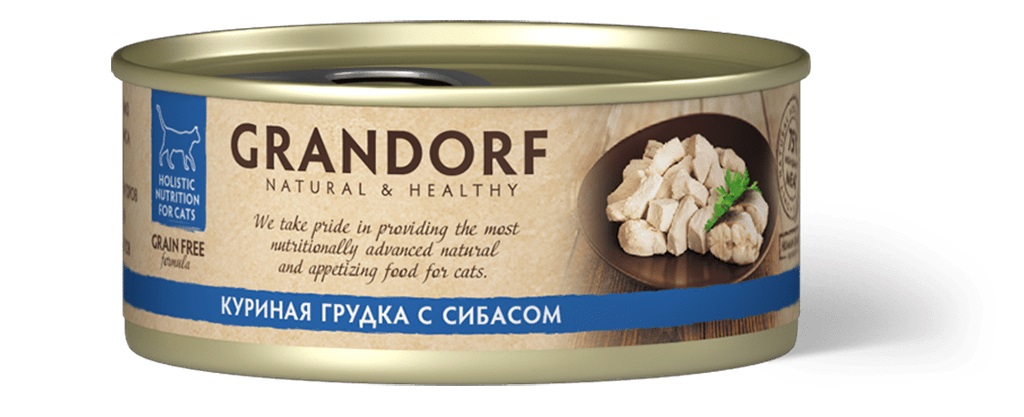 

Grandorf консервы для кошек (Куриная грудка с сибасом, 70 г.)