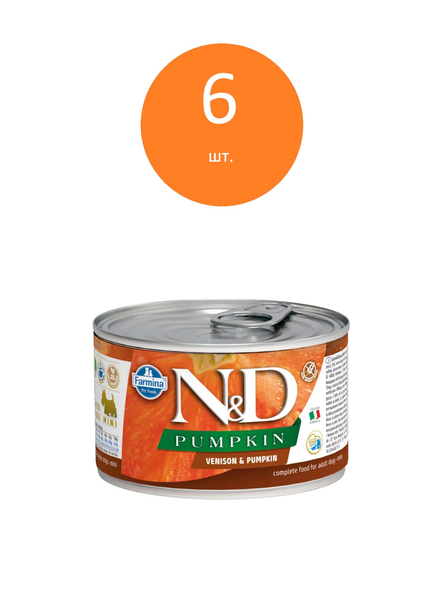 Farmina N&D Dog Pumpkin Adult Mini консервы для взрослых собак мелких пород (Оленина и тыква, 140 г. упаковка 6 шт)