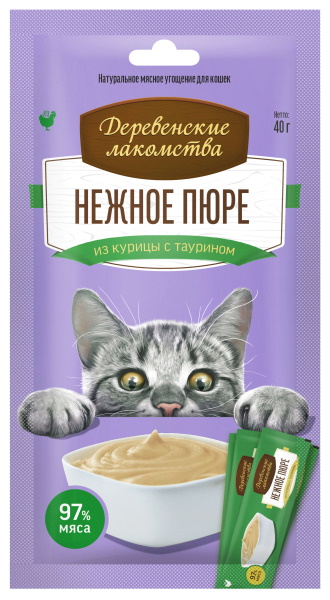 Деревенские лакомства "Нежное пюре" лакомство для кошек (4х10 г.) (Курица, 40 г.)