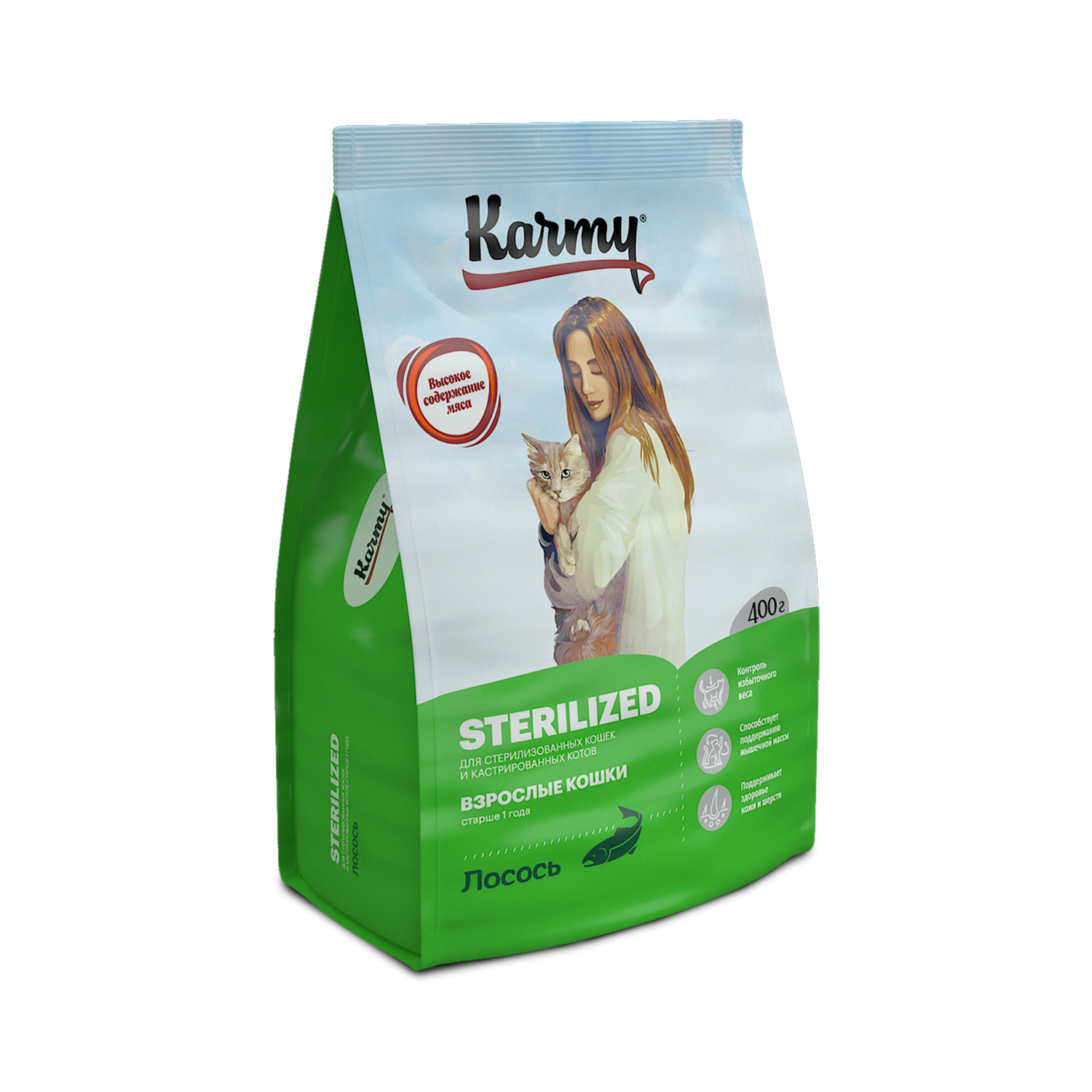 

Karmy Sterilized сухой корм для стерилизованных кошек и кастрированных котов (Лосось, 400 г.)