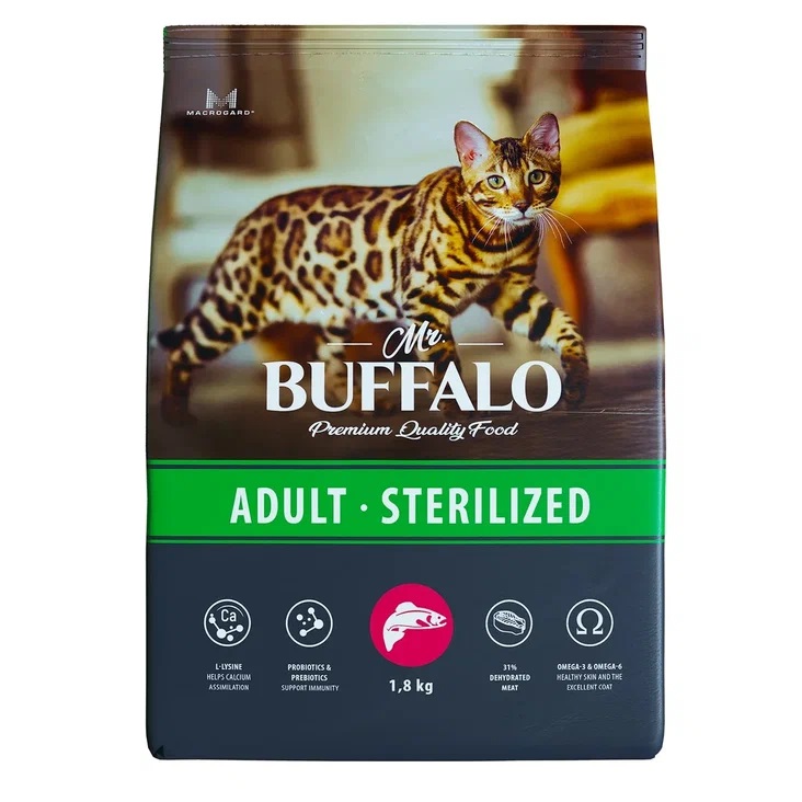 

Mr.Buffalo Adult sterilized сухой корм для взрослых стерилизованных кошек (Лосось, 1,8 кг.)