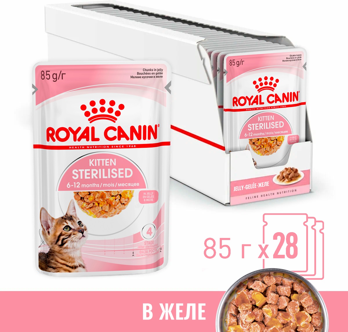 

Royal Canin Kitten Sterilised пауч для котят (кусочки в желе) (Мясо, 85 г. упаковка 28 шт)