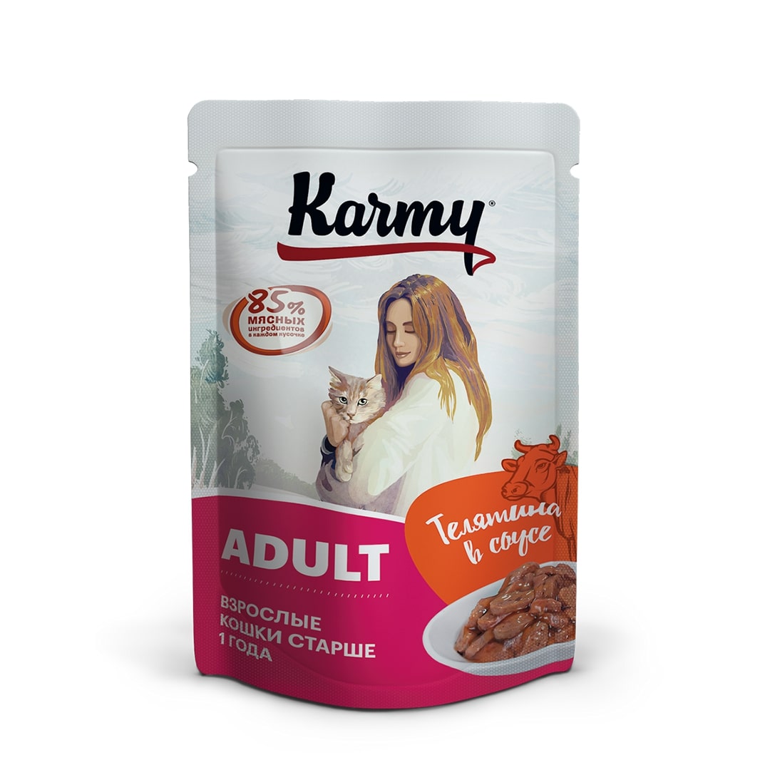 

Karmy Adult пауч для взрослых кошек (кусочки в соусе) (Телятина, 80 г.)