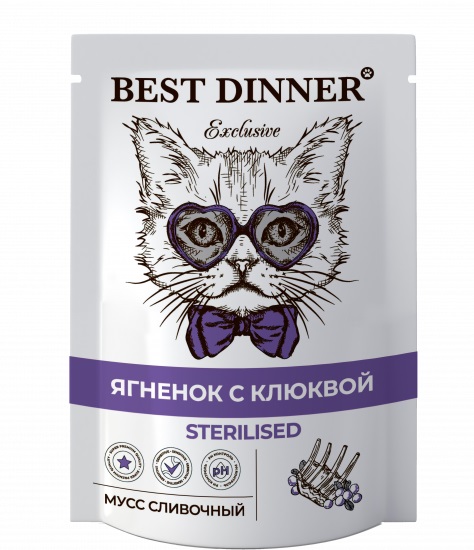 

Best Dinner Exclusive Sterilised пауч для стерилизованных кошек (мусс) (Ягненок с клюквой, 85 г.)