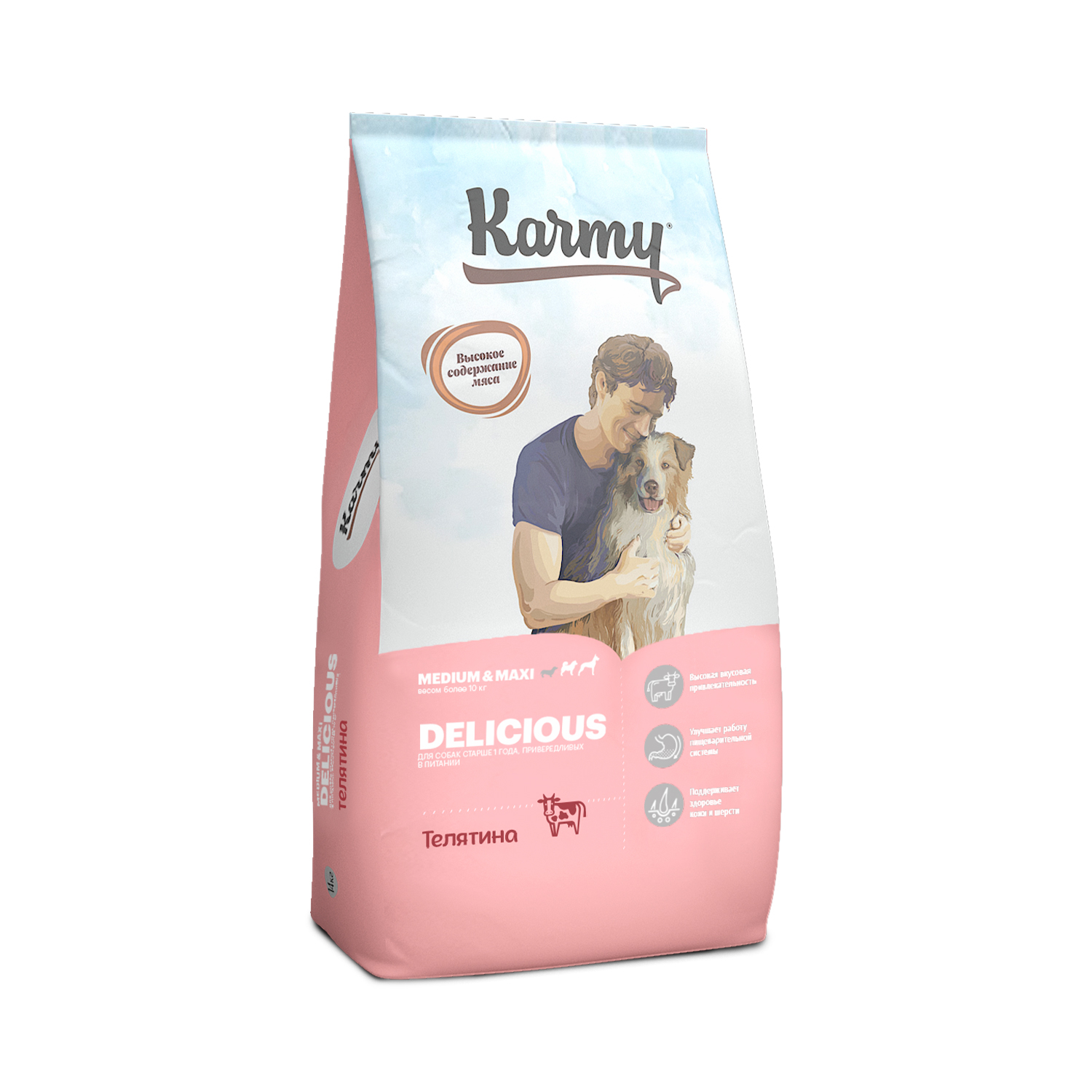 Karmy Delicious Medium&Maxi сухой корм для привередливых собак средних и крупных пород (Телятина, 14 кг.)