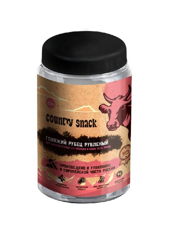Country snack лакомство "Говяжий рубец рубленый" в банке для собак (150 г.)