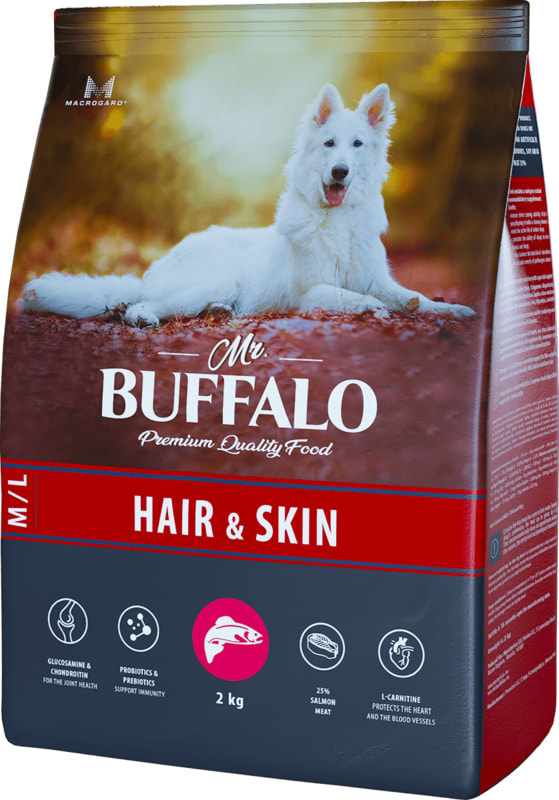 

Mr.Buffalo Hair & Skin сухой корм для взрослых собак всех пород (Лосось, 2 кг.)