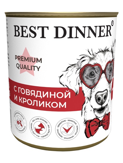 

Best Dinner Premium "Меню" консервы для взрослых собак всех пород (Говядина и кролик, 340 г.)