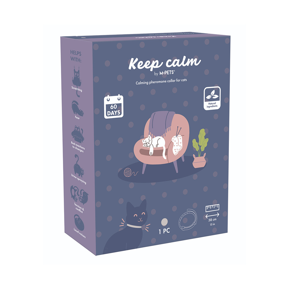 M-Pets Keep calm ошейник успокаивающий с феромонами для кошек (38 см., Серый)