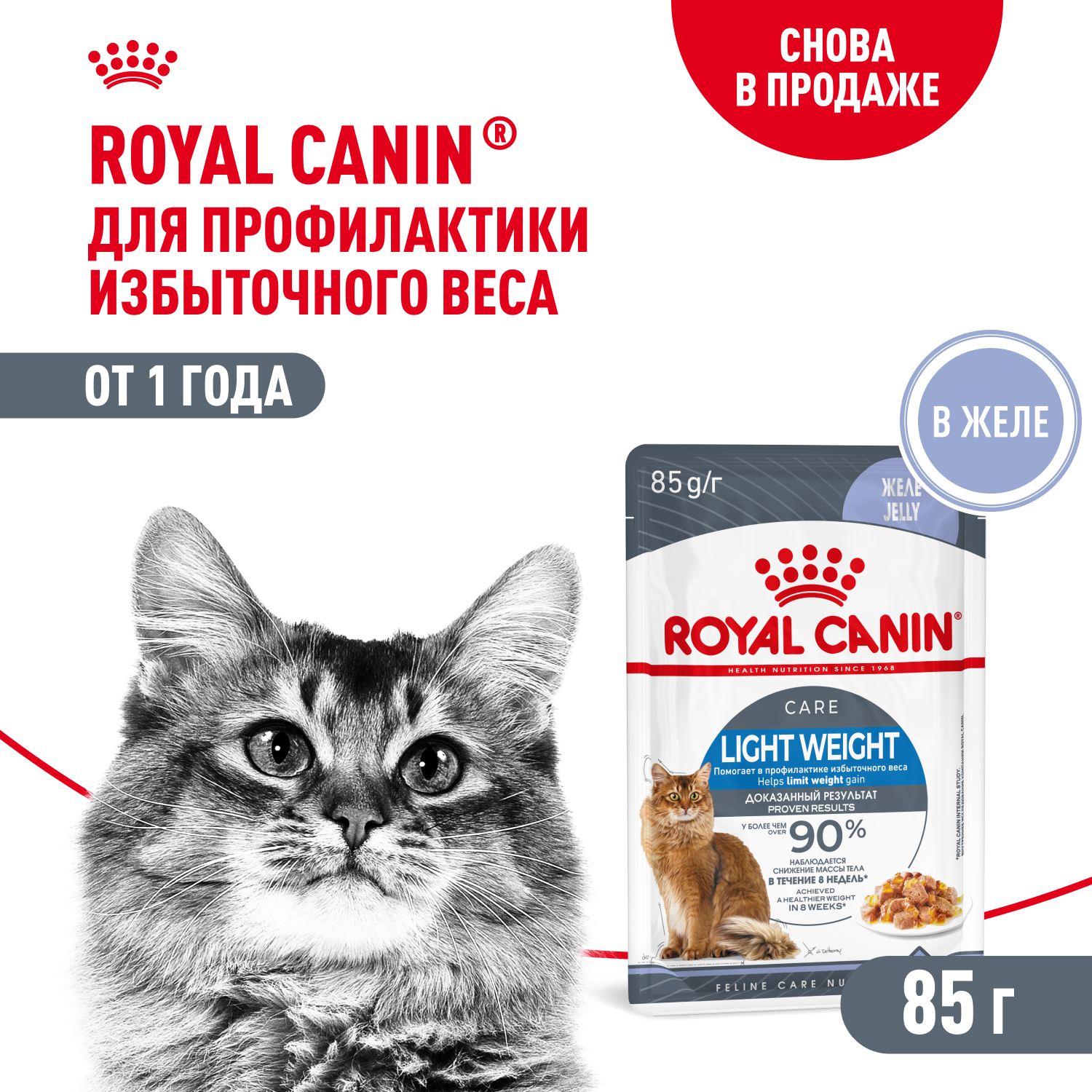Royal Canin Light Weight Care пауч для кошек склонных к полноте (кусочки в желе) (Птица, 85 г.)