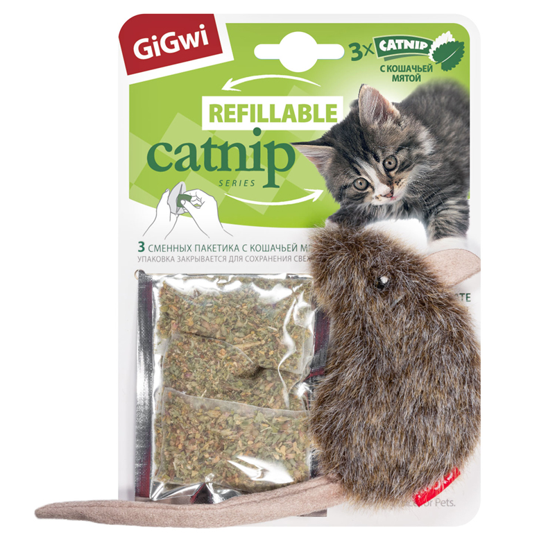 GiGwi Refillable Catnip игрушка для кошек мышка с кошачьей мятой