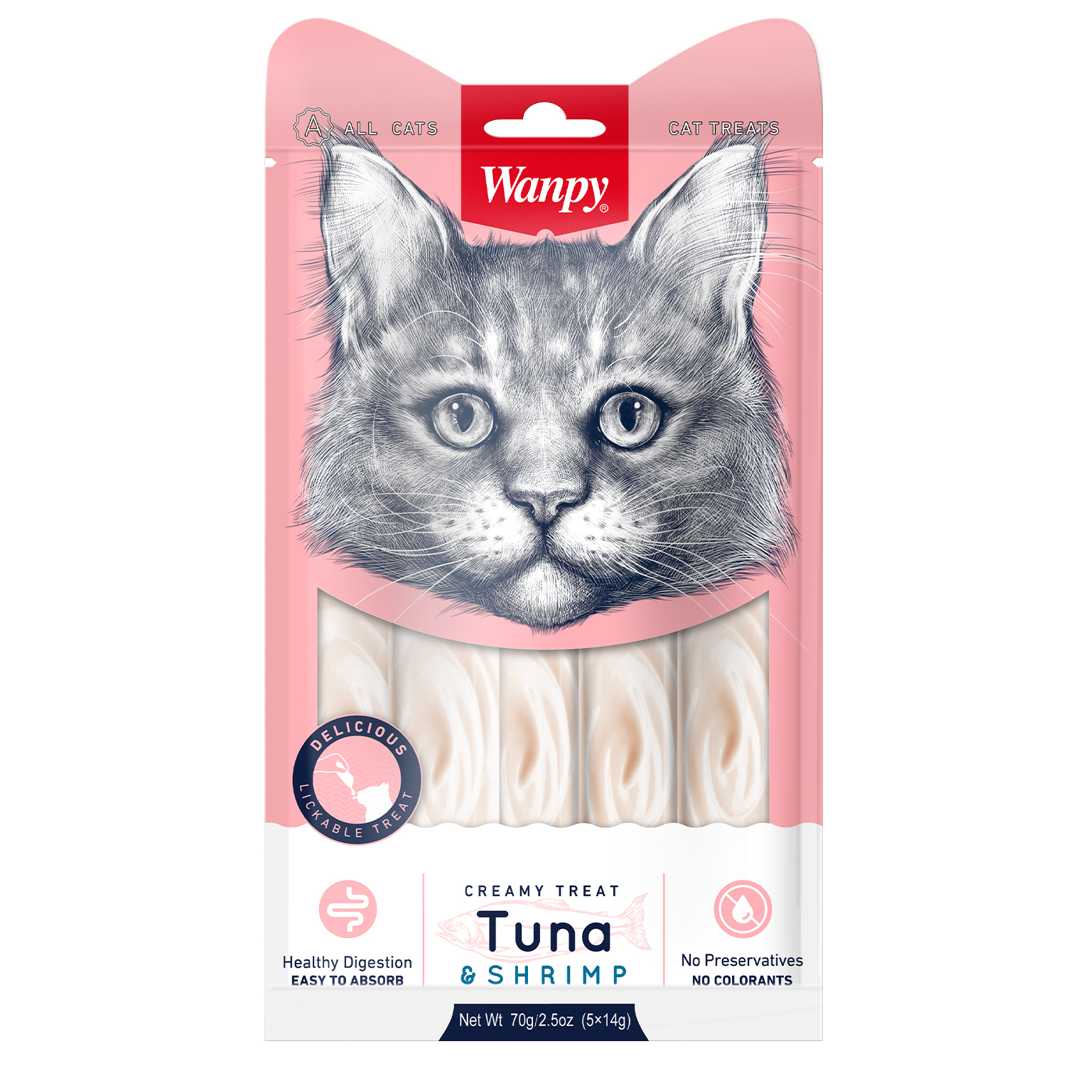 Wanpy Cat Лакомство для кошек Нежное пюре (Тунец и креветки, 70 г.)