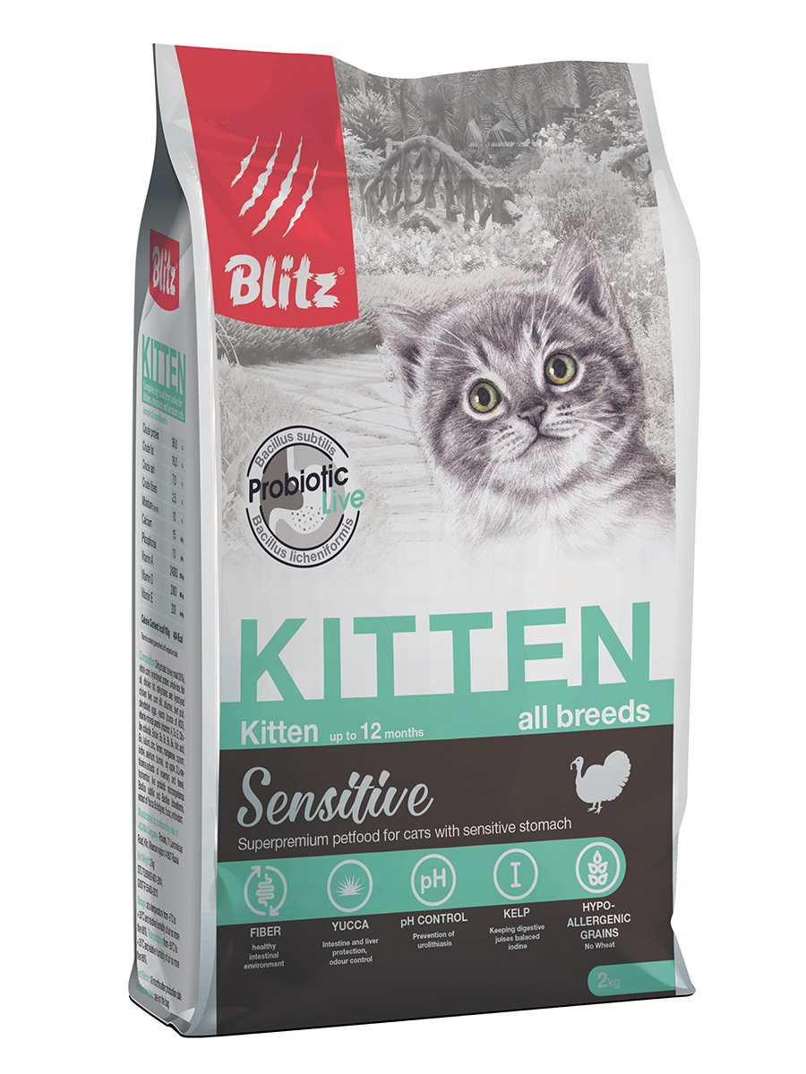 

Blitz Sensitive Kitten сухой корм для котят, беременных и кормящих кошек (Индейка, 2 кг.)