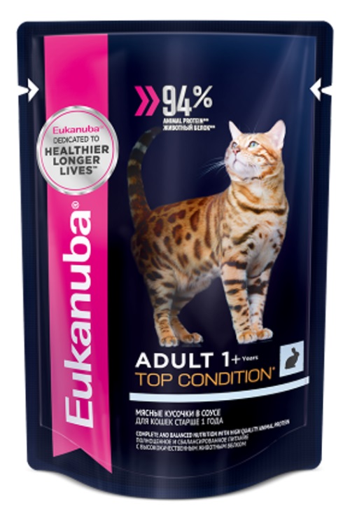 

Eukanuba Cat пауч для взрослых кошек (кусочки в соусе) (Кролик, 85 г.)