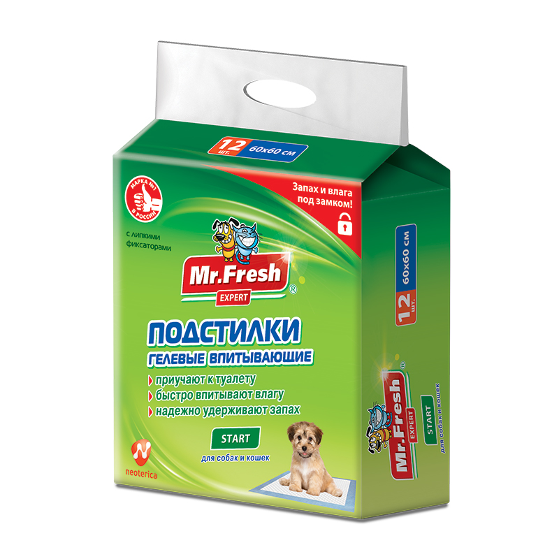 Mr.Fresh Expert Start подстилки гелевые впитывающие (60 х 60 см., 12 шт.)