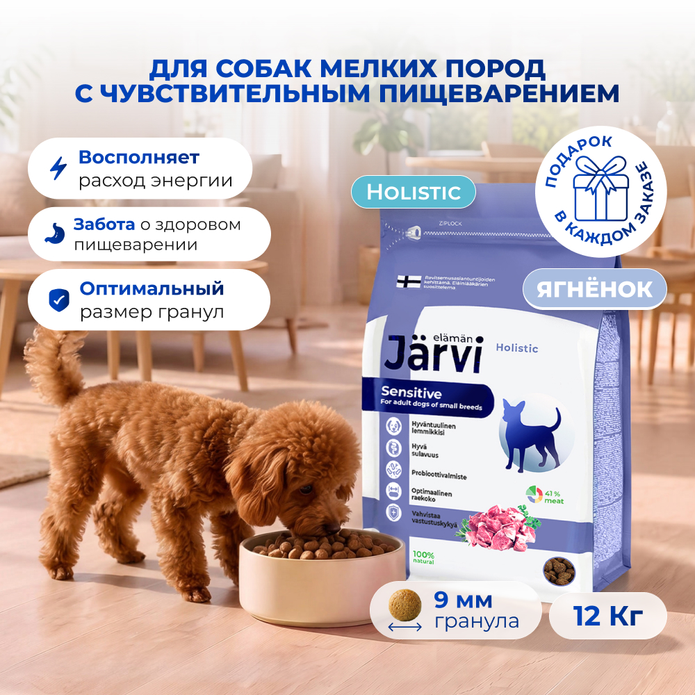 Jarvi сухой полнорационный корм для взрослых собак мелких пород с чувствительным пищеварением (Ягненок, 12 кг.)