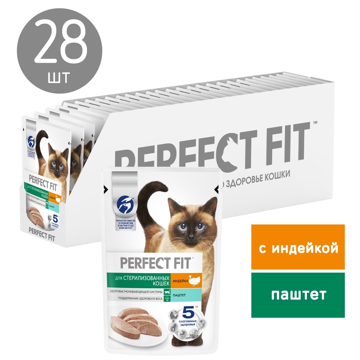 

Perfect Fit пауч для взрослых стерилизованных кошек (паштет) (Индейка, 75 г. упаковка 28 шт)