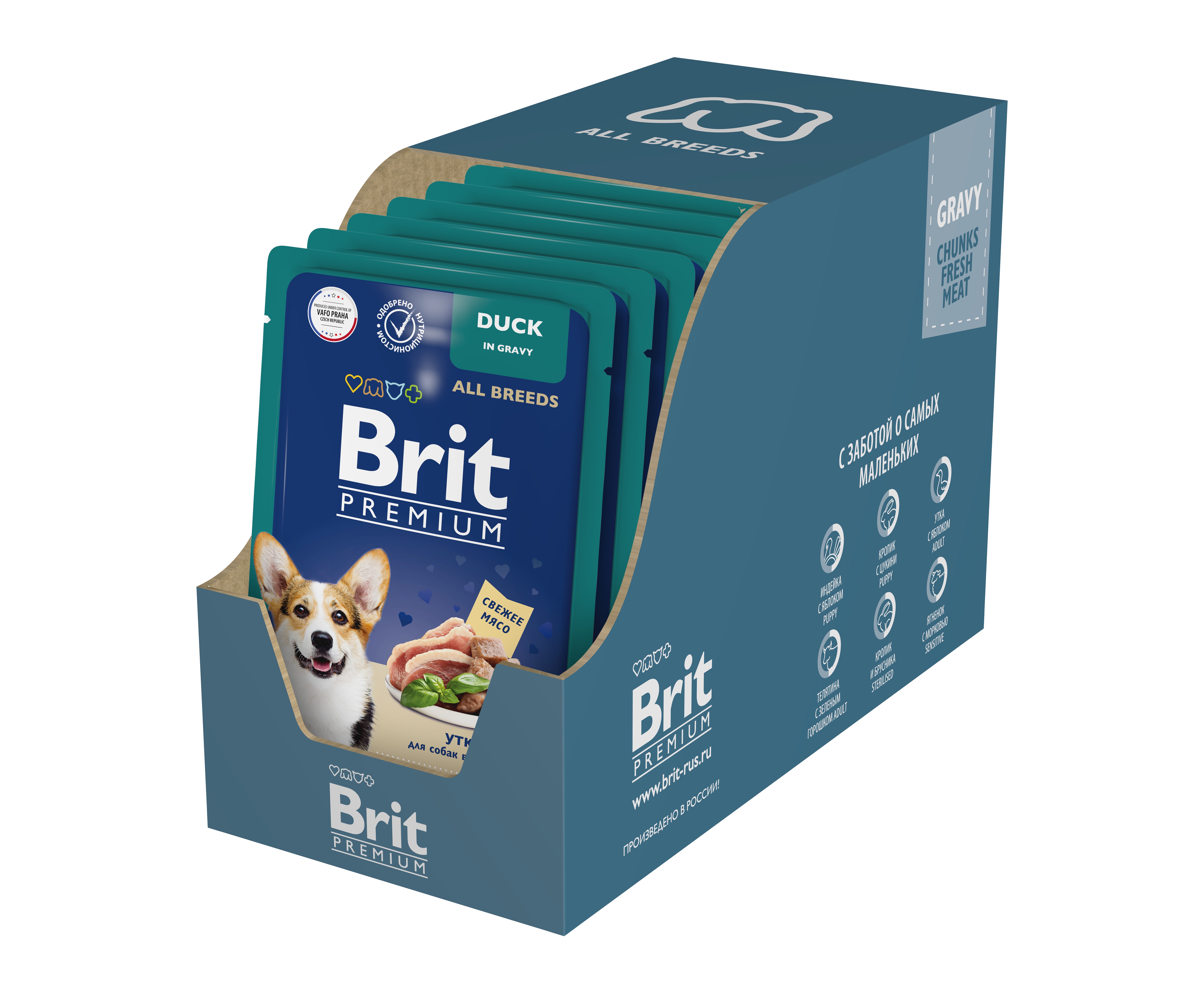Brit Premium пауч для взрослых собак всех пород (кусочки в соусе) (Утка, 85 г. упаковка 14 шт)