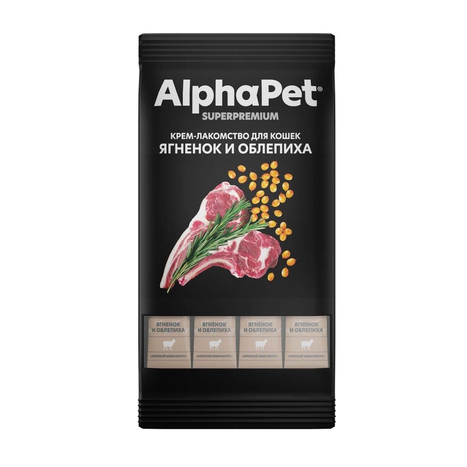 AlphaPet Superpremium крем-лакомство для кошек (Ягненок и облепиха, 48 г.)