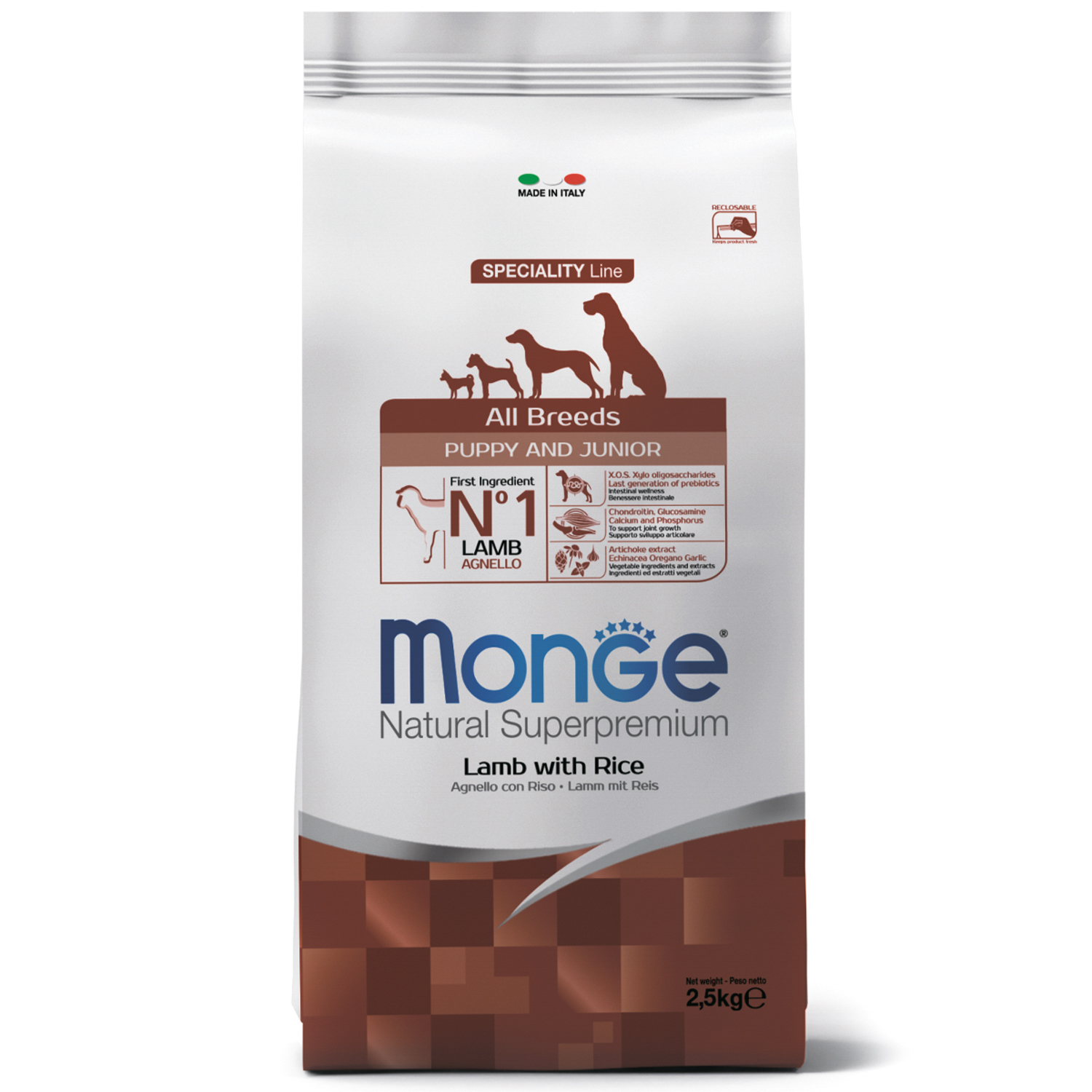 Корм для щенков Monge Dog Speciality Puppy & Junior ягненок и рис 2.5 кг