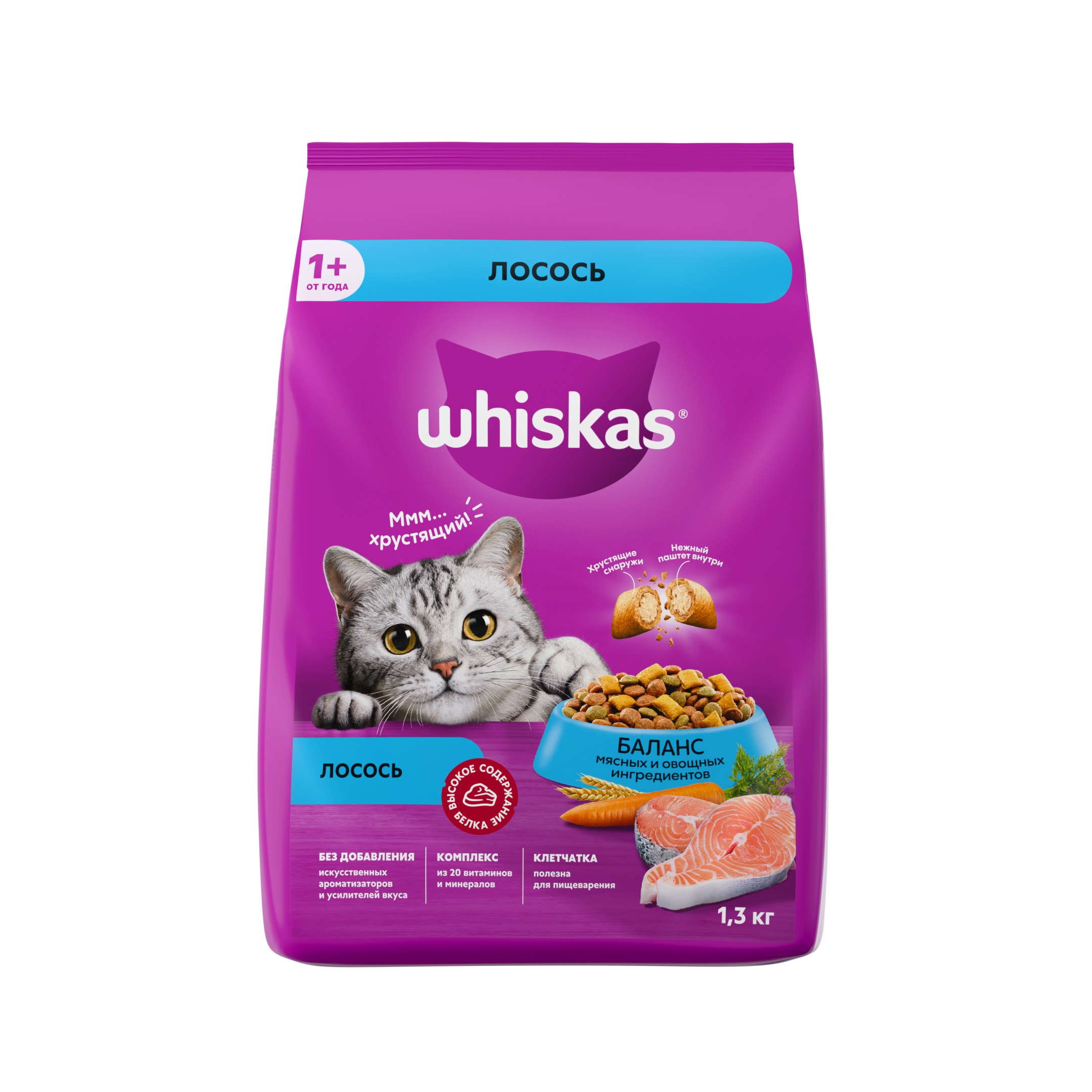 

Whiskas Вкусные подушечки для кошек (Лосось, 1,3 кг.)