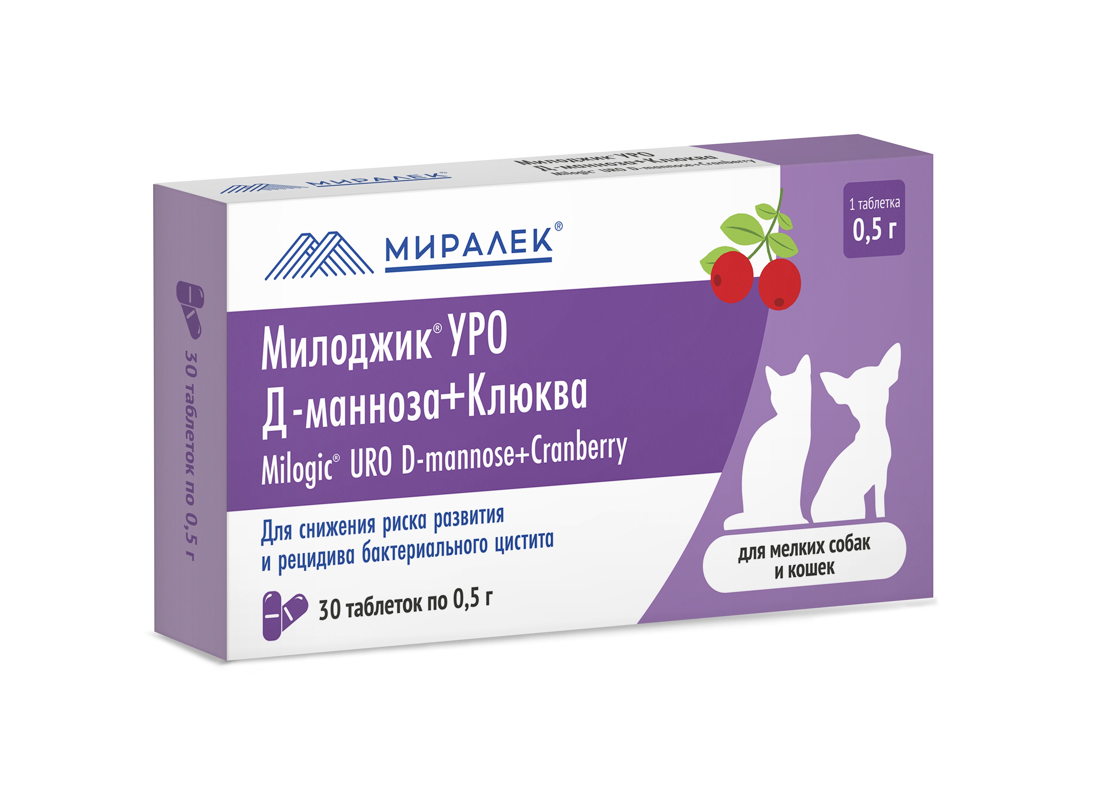 Миралек Милоджик Уро Д-манноза+клюква для мелких собак и кошек (30 таб.)