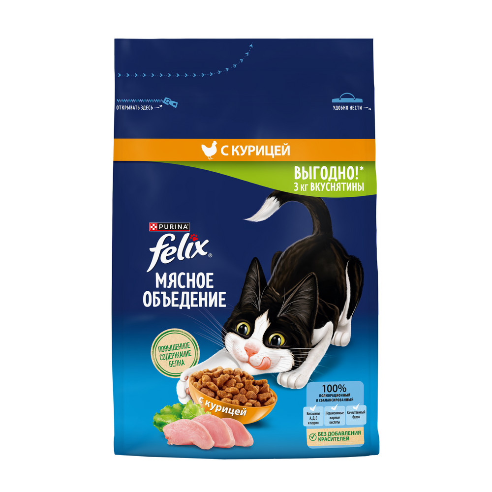 Сухой корм для кошек Felix Мясное объедение курица