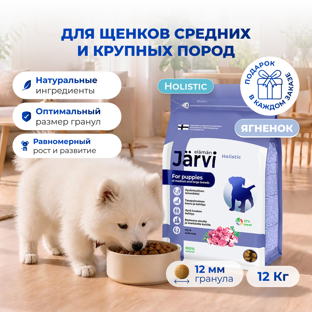 Jarvi сухой полнорационный корм для щенков средних и крупных пород (Ягненок, 12 кг.)