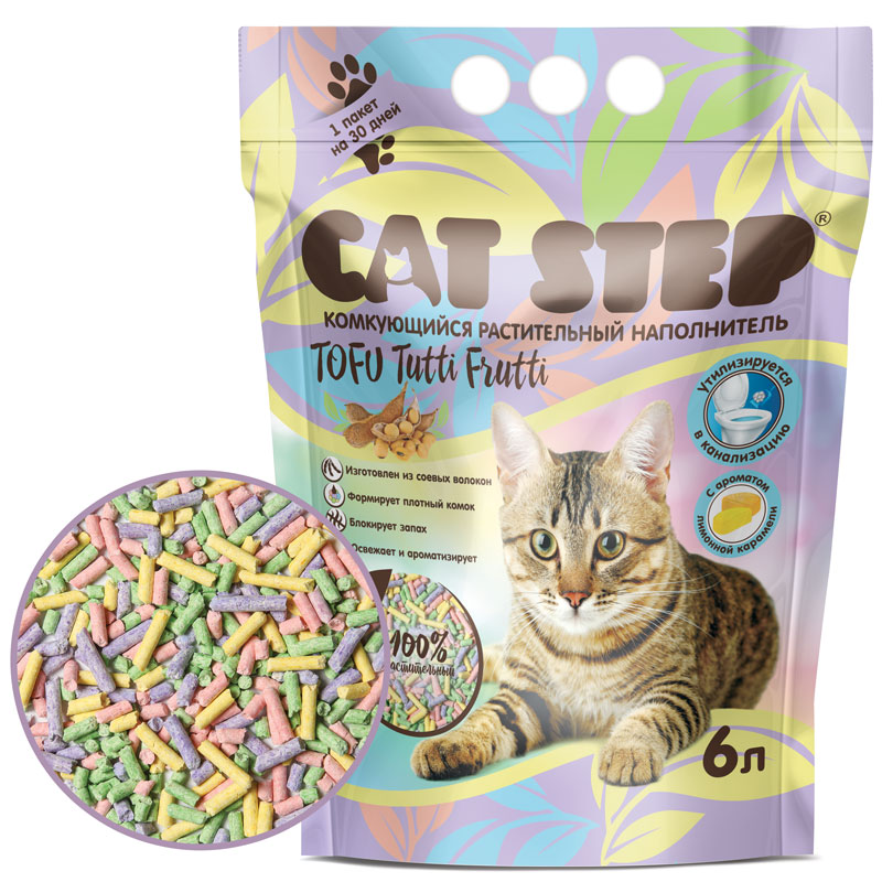 Cat Step Tofu Tutti Frutti наполнитель растительный комкующийся (2,7 кг., 6 л.), размер 2,7 кг.