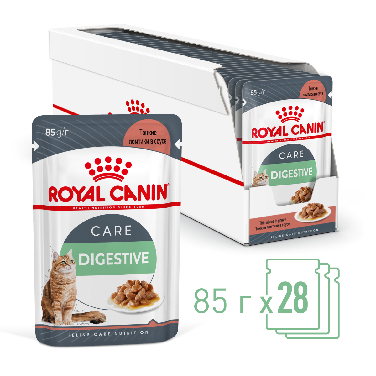 

Royal Canin Digestive пауч для кошек с чувствительным пищеварением (кусочки в соусе) (Мясо, 85 г. упаковка 28 шт)