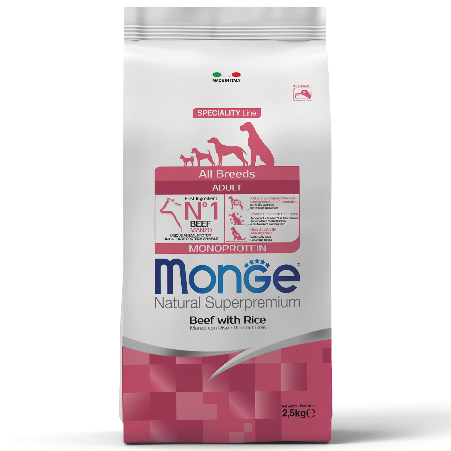 Monge Dog Monoprotein All Breeds Beef and Rice корм для собак всех пород (Говядина и рис, 2,5 кг.)