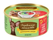 Деревенские лакомства консервы "Домашние обеды говядина с языком и овощами" для собак мини пород